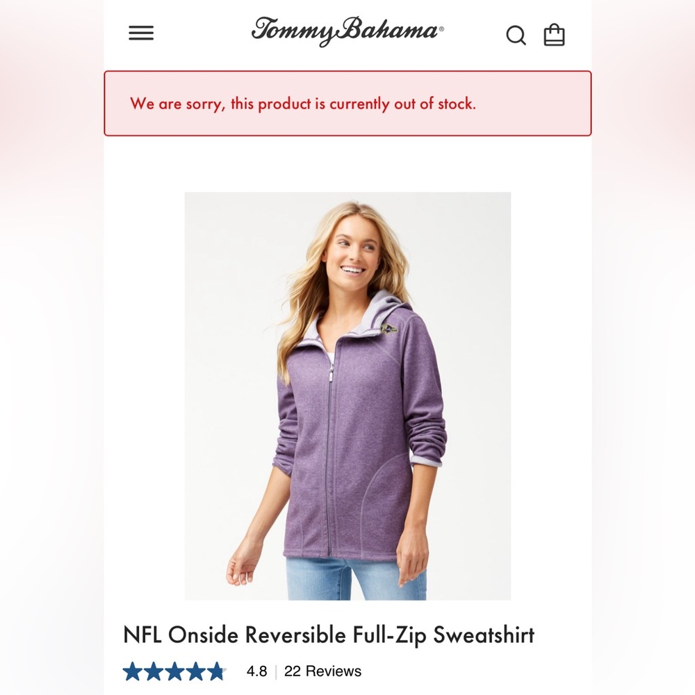 Women’s Tommy Bahama NFL Reversible Full Zip Sweatshirt Baltimore Ravens - XXS